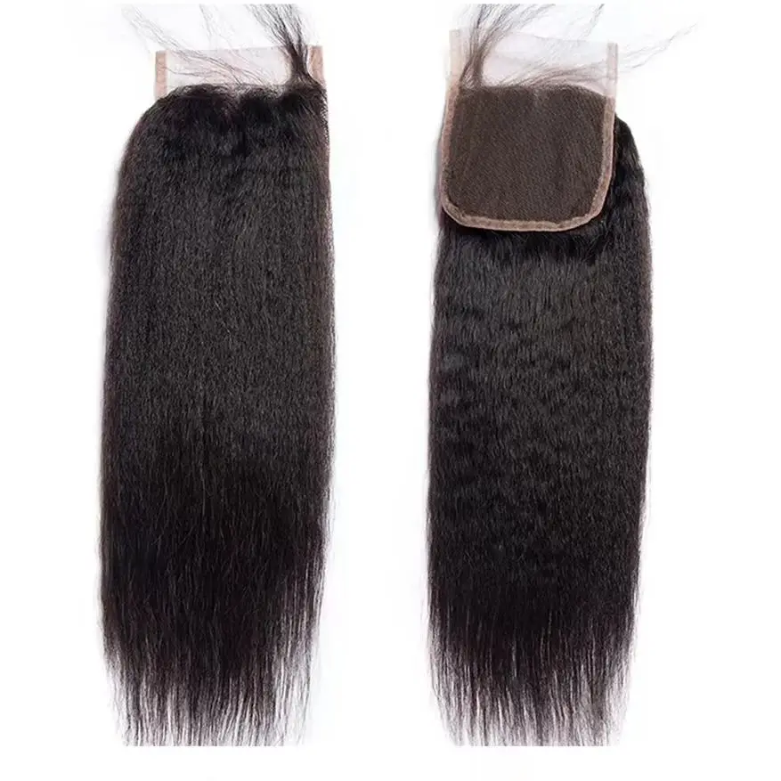 Kinky Straight Hair Bundles with Closures Yaki Human Hair Bundles with Closure 12-32inch Brazilian Raw Hair Bundles with Closure