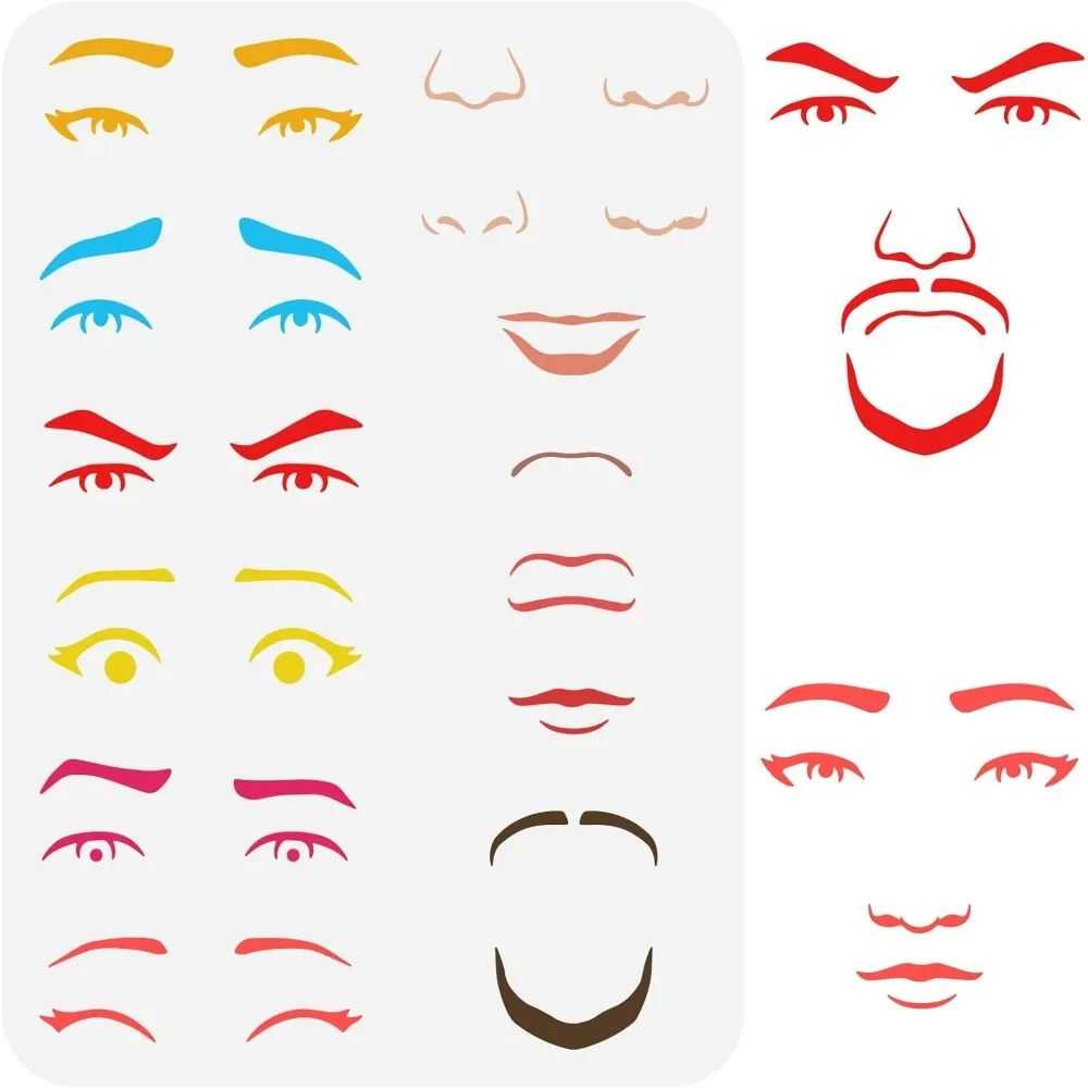 Facial Features Stencils 11.7x8.3 inch Emotions Sorrows and Joys Stencil Plastic Eyes Eyebrows Mouth Nose Patterns Template