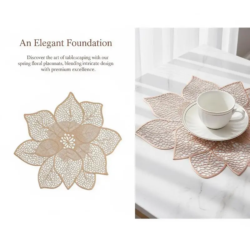 Metallic Lotus Flower Placemat Waterproof Heat Resistant Non Slip For Dining Table Wedding Party Decor - view 4