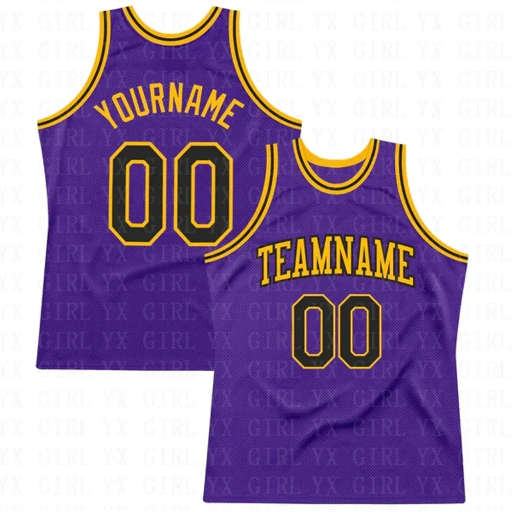 Custom Purple Black-Gold Authentic Throwback Basketball Jersey 3D Printed Tank Tops Men Personlized Team Unisex Top