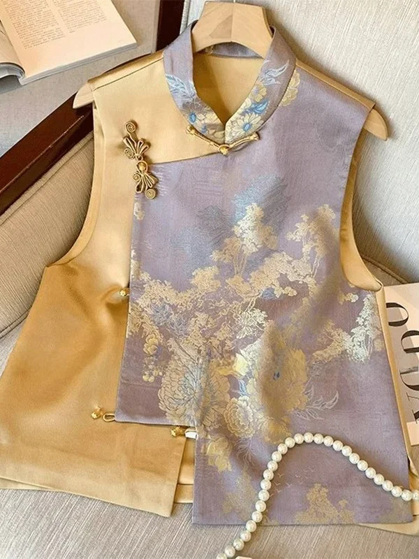 

Новый китайский цветной жилет с наклонным воротником и вышивкой, уникальный дизайн, сенсация, национальный тренд, топ, женская мода