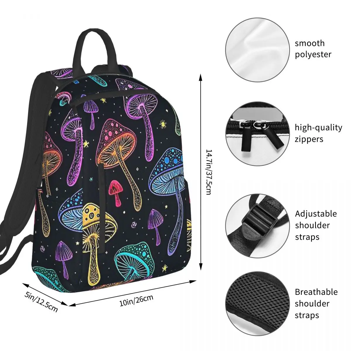 Luminous Transparent Mushroom Pattern Backpack Student BookBag Children School Bag Laptop Shoulder Bags Men Women