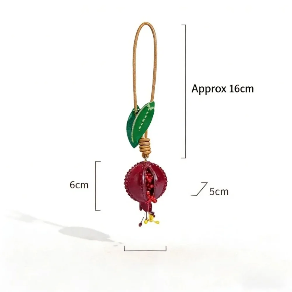 Pomegranate Handmade Genuine Veg Tan Leather Bag Charm Fruit Keychain For Women Luxury Purse Decoration Gift Multi Color Options