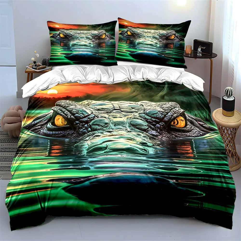 Alligator in colorful water. Print Bedding Set 1 Duvet Cover 2 Pillowcases for Adult and Children Luxury Gift Full Size