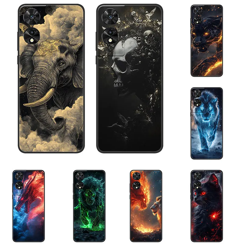 Para tcl 505 503 403 50se caso dominador tpu silicone casca dura para 50se t509k 503 403 coque leão dragão tigre pára-choques fundas