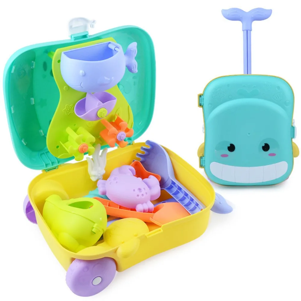 Children\'s beach toys whale suitcase baby play water digging sand tools hourglass shovel eight-piece set boys and girls