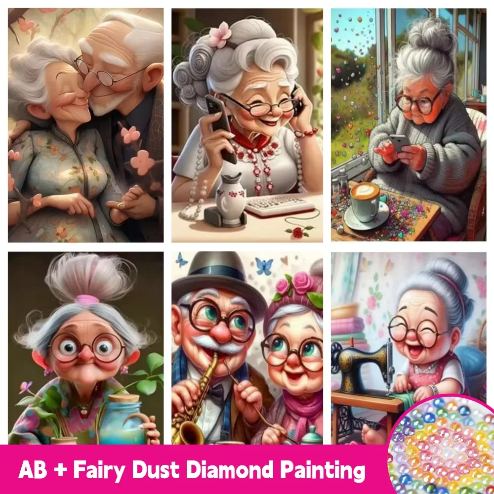 

AB Fairy Dust Diamond Painting Cartoon Casual Grandma 5D DIY Full Square Round Rhinestone Mosaic Embroidery Wedding Decoration