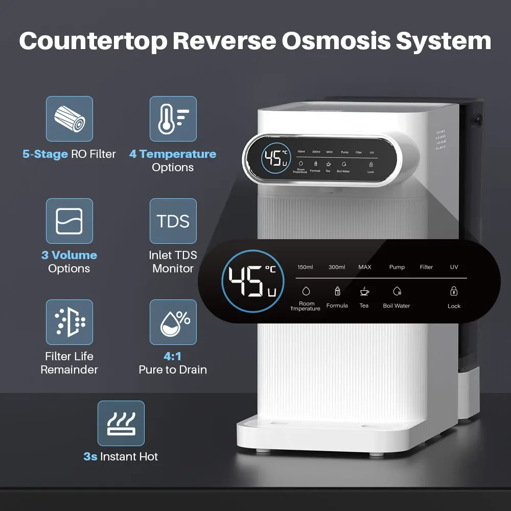 Wholesale Drinking Hot and Cold Water Dispenser Desk Top RO Machine Reverse Osmosis Hot Cold Water Dispenser Purifier