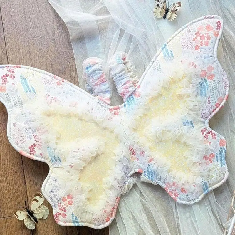 U13F Kids Dress Up Butterfly Wing Props Props Ploral Print Soft Fabric Fabric Belt