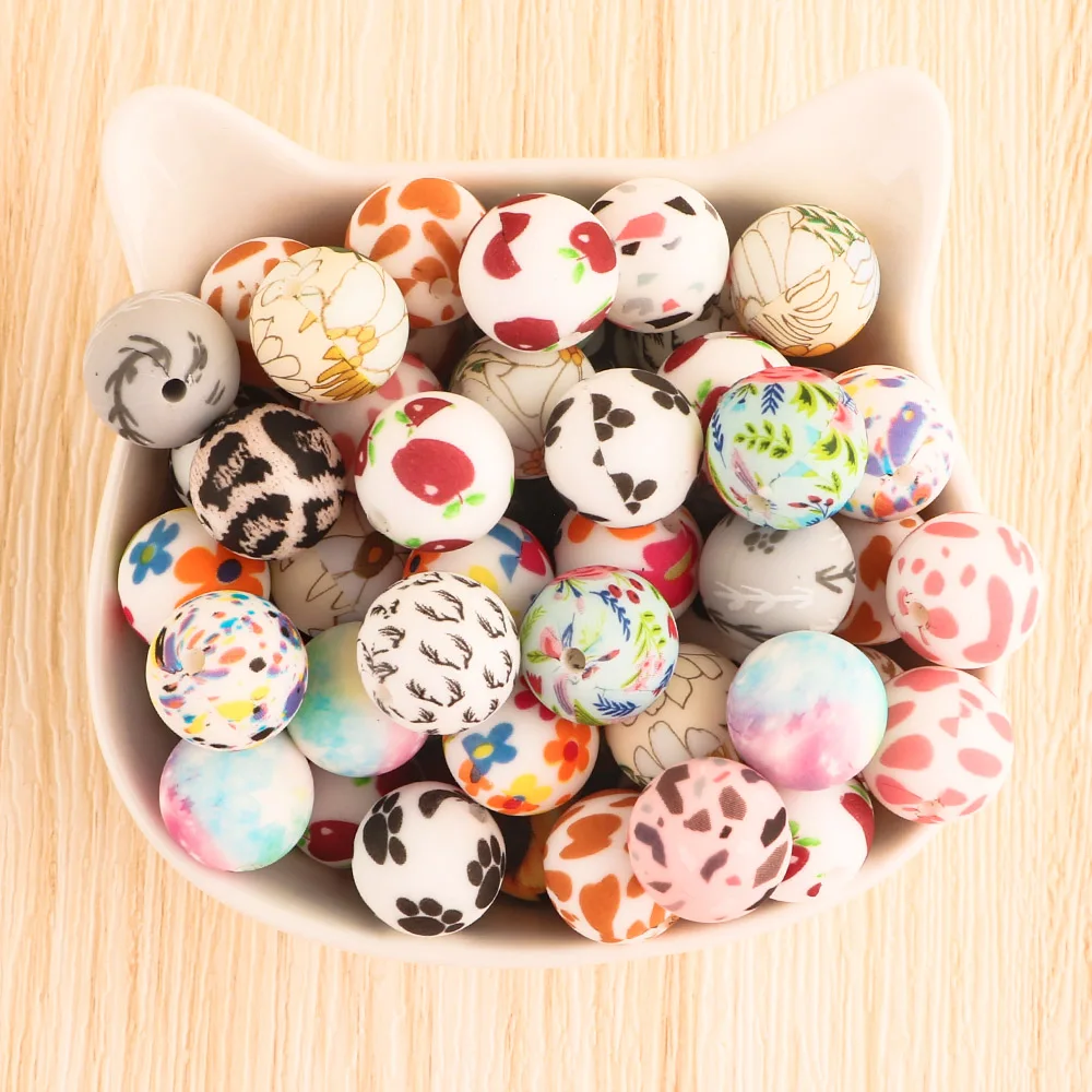 50-500Pcs Leopard Terrazzo Dalmatian Camo Silicone Beads Leopard Print 15MM/12MM For Jewelry Necklaces Making