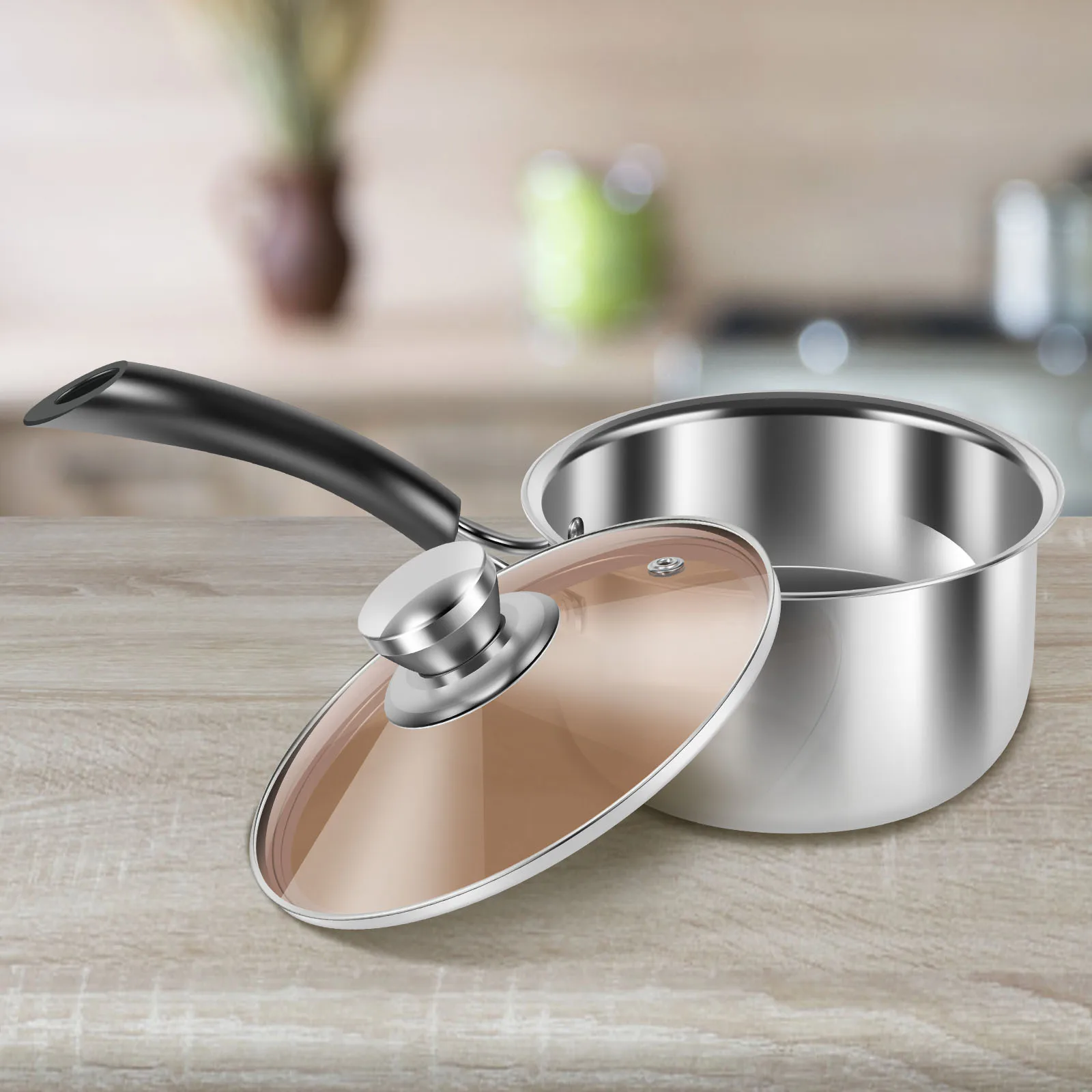 Saucepan Stainless Steel Small Sauce Pan Milk Pot with Glass Lid Heat-resisting Handle Dishwasher Safe Sauce Pot for Cooking