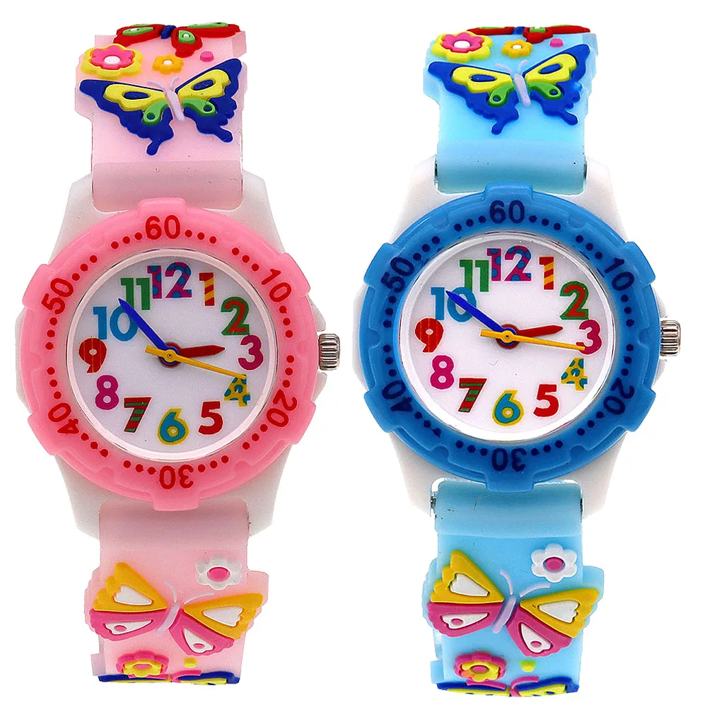 ساعة كوارتز بحزام سيليكون على شكل فراشة كرتونية للأطفال، ساعة إلكترونية ملونة، موضة جديدة #4
