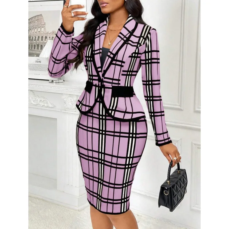 

Women's Plaid Two-Piece Suit Summer Fashion Set Cross-Border Checkered Suit Jacket And Pants Ensemble