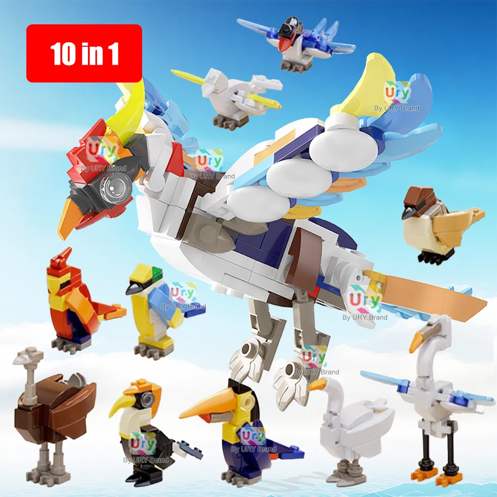 

10в1 MOC Bird Life Series Bald Eagle Воробья Страус Папуга Тукан Голуби Наборы Строительные Блоки Игрушки Развивающие Для Детей Подарки