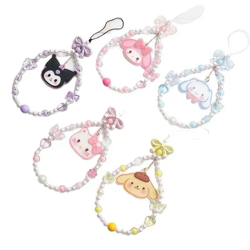 سلسلة الهاتف المحمول حبل معلق الديكور مرحبا كيتي Kuromi مطرز حقيبة قلادة المفاتيح جراب هاتف مكافحة فقدان الحبل