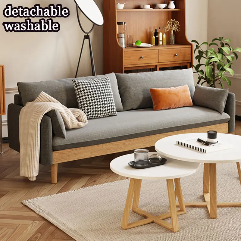 2026 Nordic apartment home microfiber fabric 3 people solid wood sofa