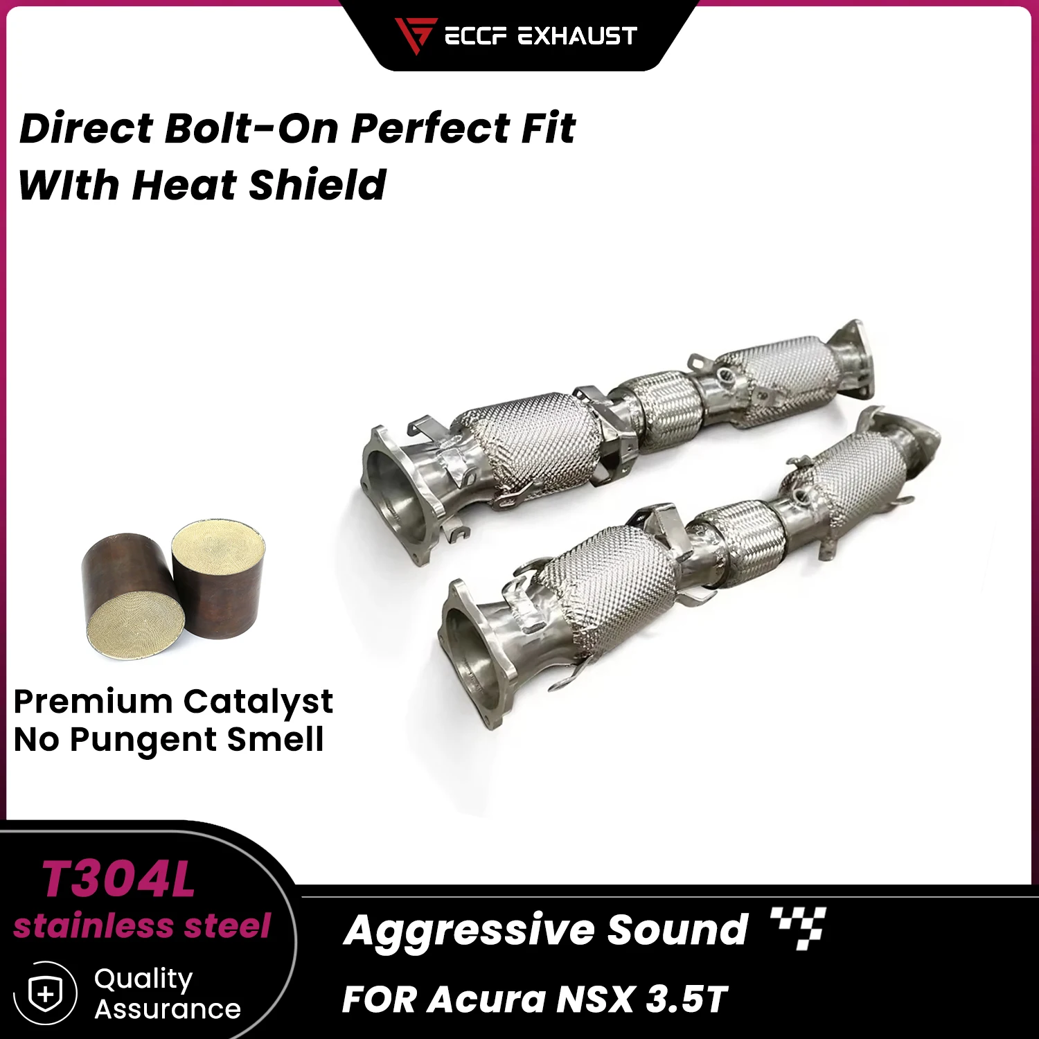 

Sports Downpipe With Heat Shield For Acura NSX 3.5T Aggressive Exhaust Sound High Flow Performance Upgrade