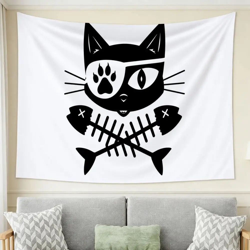 Pirate Cat Skull Tapestry Tapestry Wall Hanging For Bedroom Dorm Living Room Decor Aesthetic