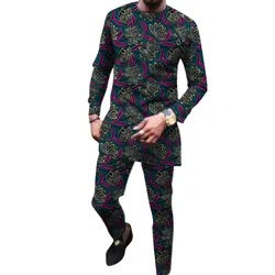 Ropa con estampado africano para hombre, traje de novio, Tops a medida con pantalones, conjunto de 2 piezas, trajes Dashiki masculinos