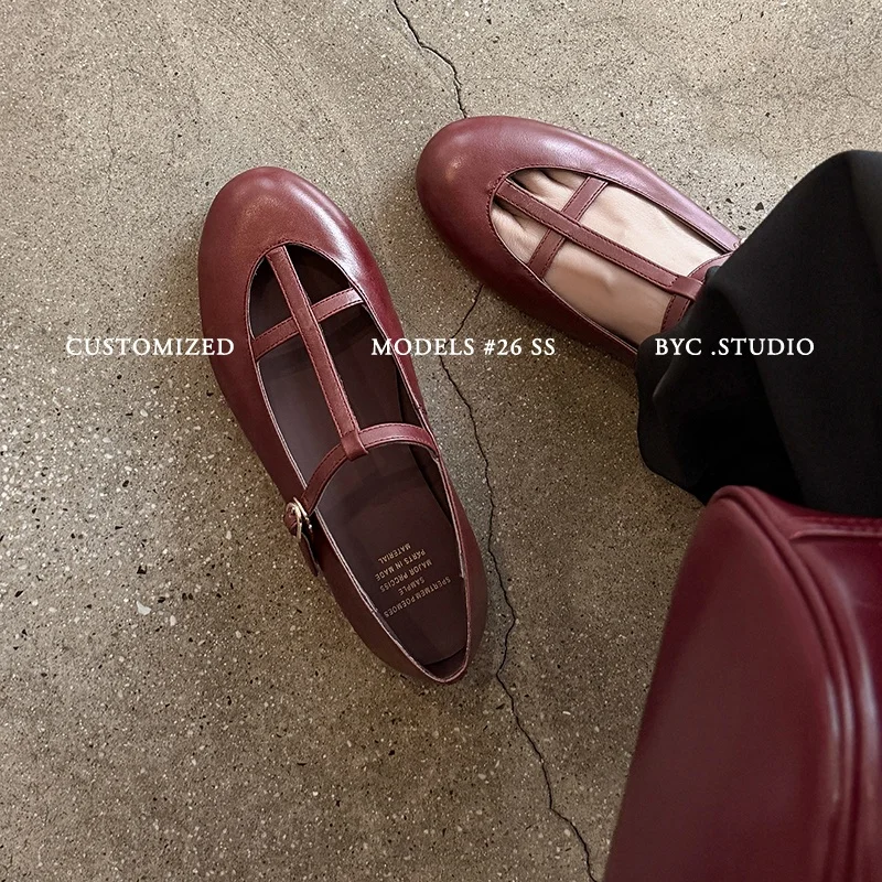 2026new spring autumn women pumps natural leather 22-25.5cm cowhide+sheepskin round toe buckle marry-janes low heel women shoes