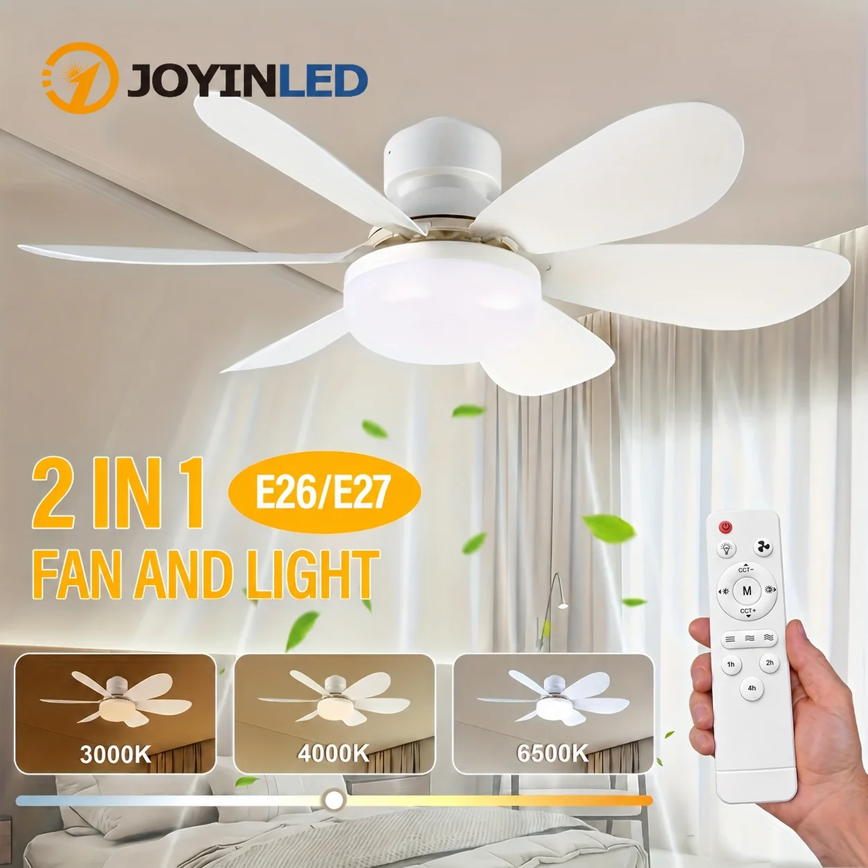 

1pcs Smart LED Chandeliers Fans Remote Control 6 Blades Adjustable Brightness Dimmable Ceiling Fan Lights E26/E27 Base Fan Lamps