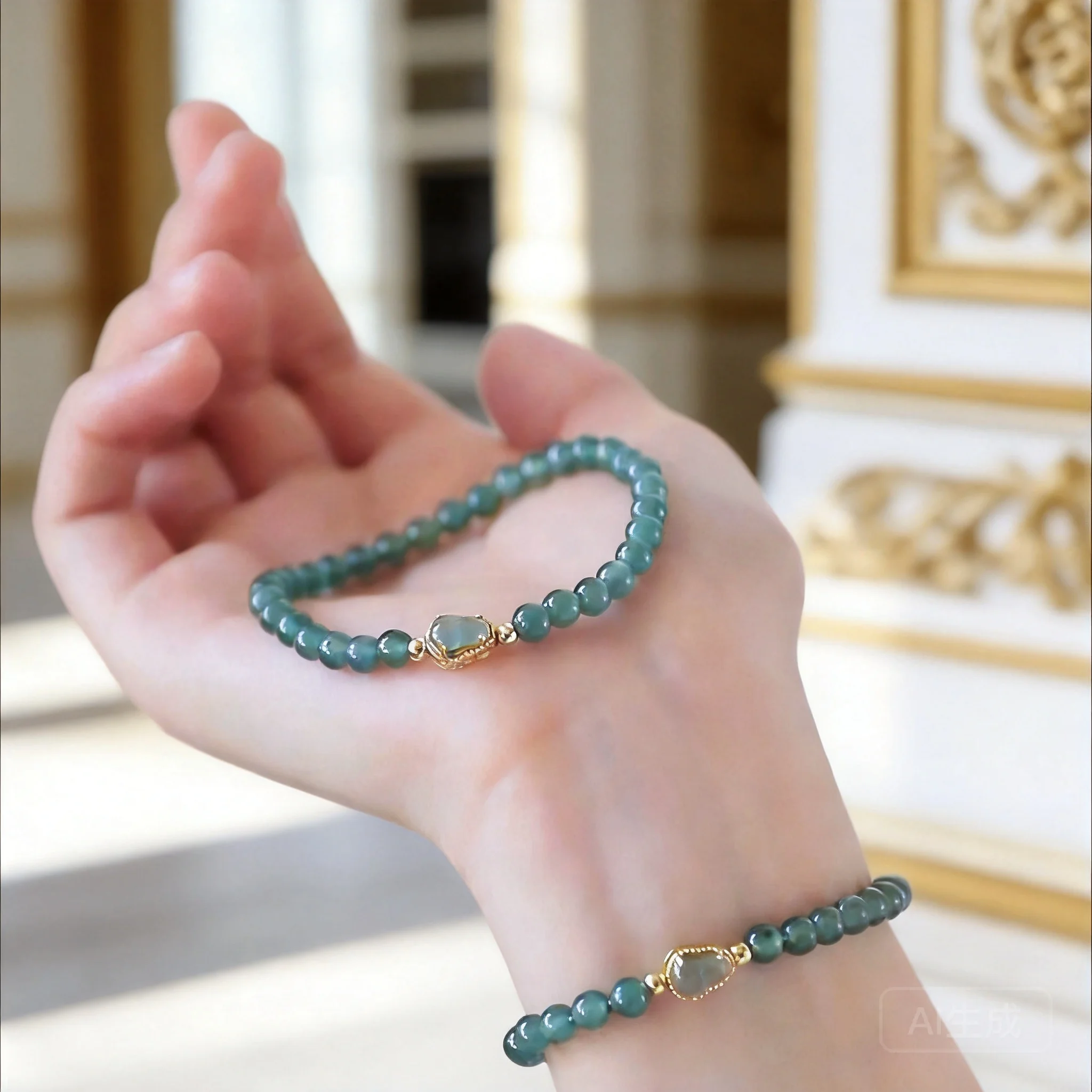 2026 Chinese Style Women's Icy Blue Jade Beaded Bracelet With Gourd Charm Dainty Jewelry For Daily Wear Party Birthday Gift For