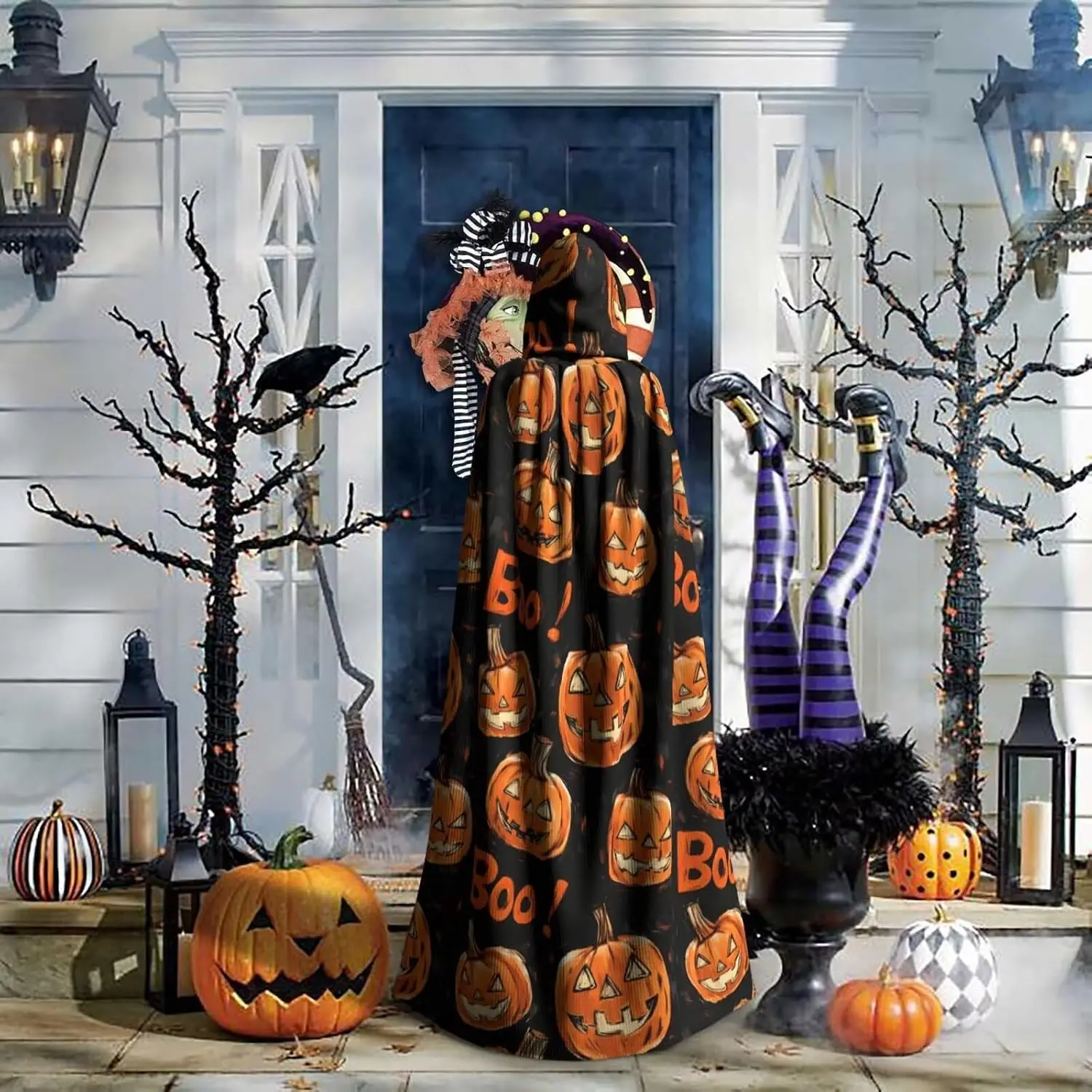 Halloween Costumes Cloak with Hood Halloween Cape Party Cosplay Hooded Pumpkin Star Ghost Bat Robe for Men Women view 3