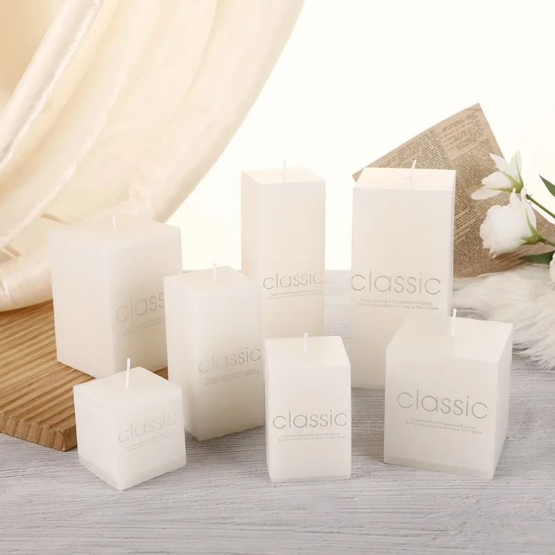 Classic European Ivory White Large Square Candle Pillar Wax Smokeless Odorless for Home Space Decoration Wedding Party Layout
