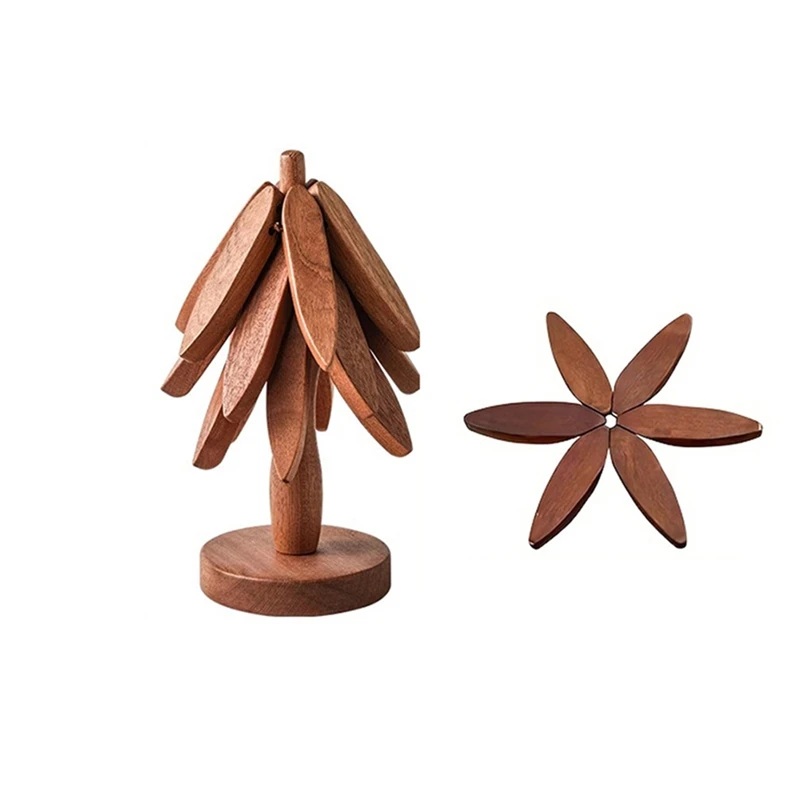 TriSALE-Ensemble de dessous de plat en bois en forme d'arbre pour plats chauds, coussinets chauffants pliables, 2 pièces