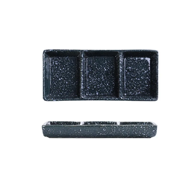 

Yjq 2pcs ceramic taste plate, commercial dipping sauce, household three-grid side dish taste plate