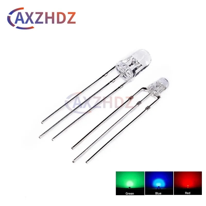 50PCS 3mm 5mm Bicolor Lamp Red Green Blue Common Anode / Cathode 3Pin Transparent Colloid Highlight LED Emitting Diode DIY KIT