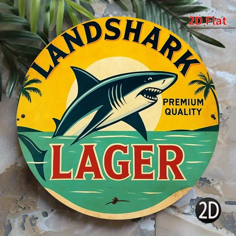 1 letrero redondo de metal Land Shark - Decoración de pared para bar de cerveza con temática de tiburones, adecuado para el hogar, decoración perfecta para la habitación