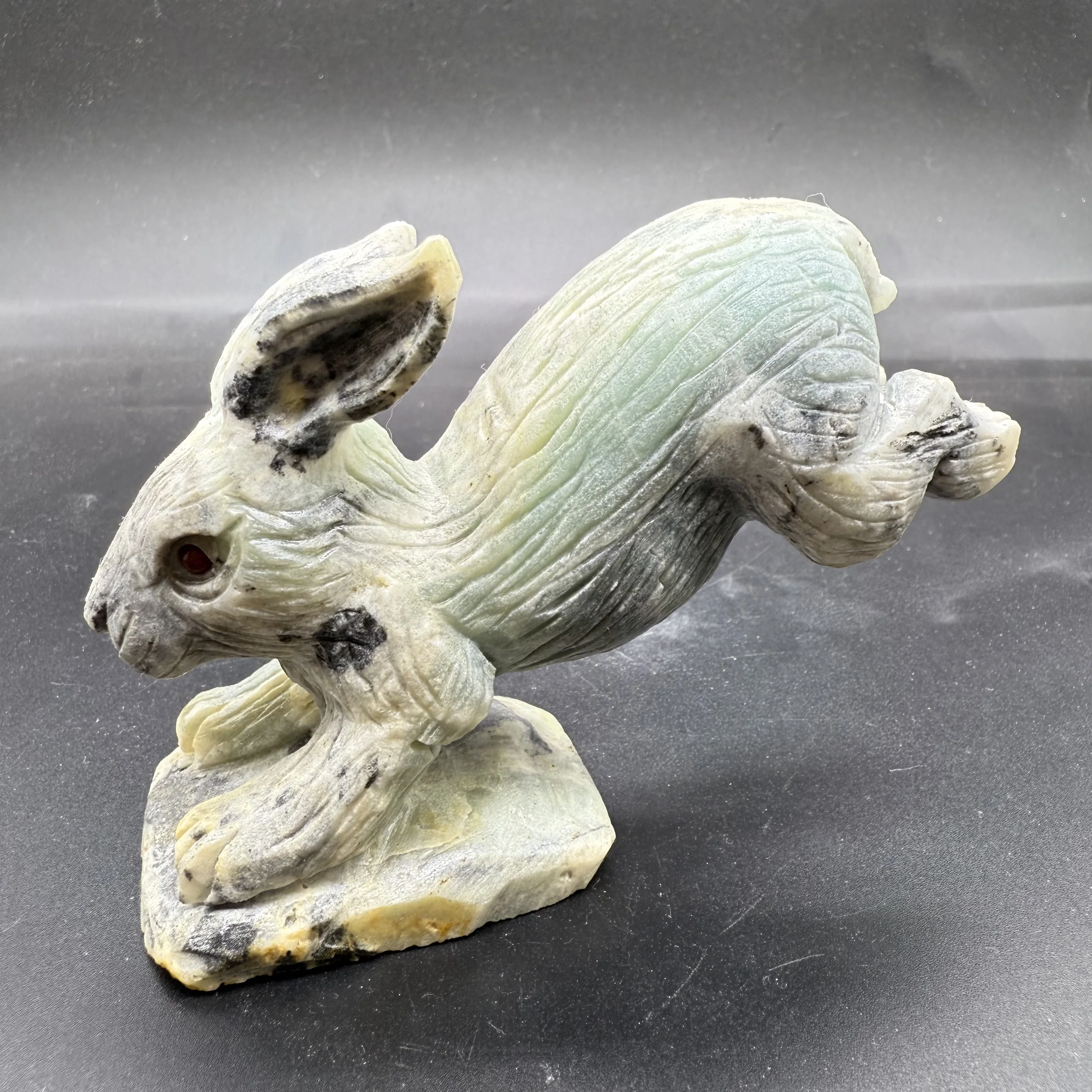 

Natural Amazon Mineral Carved Rabbit Animal Sculpture, Aura Cute Decorative Healing Ornament