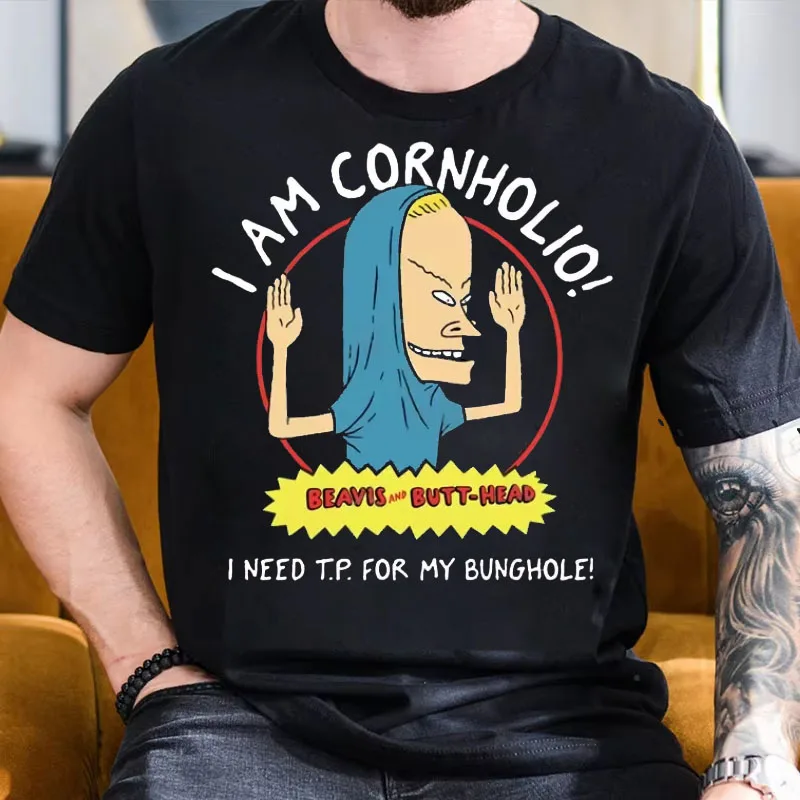 أنا الذرة بيفيز الرهيب الفن هدية رجل القطن قصير الأكمام بيفيز والمؤخرة المشتركة تي شيرت أحتاج لتي الشرج #1