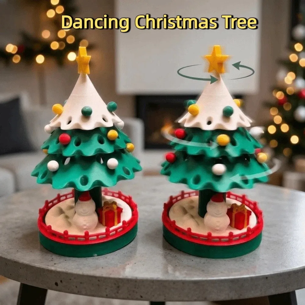 3D Printed 3D Printed Dancing Christmas Tree Detachable Decorative Rotating Christmas Tree Colorful with Star Topper
