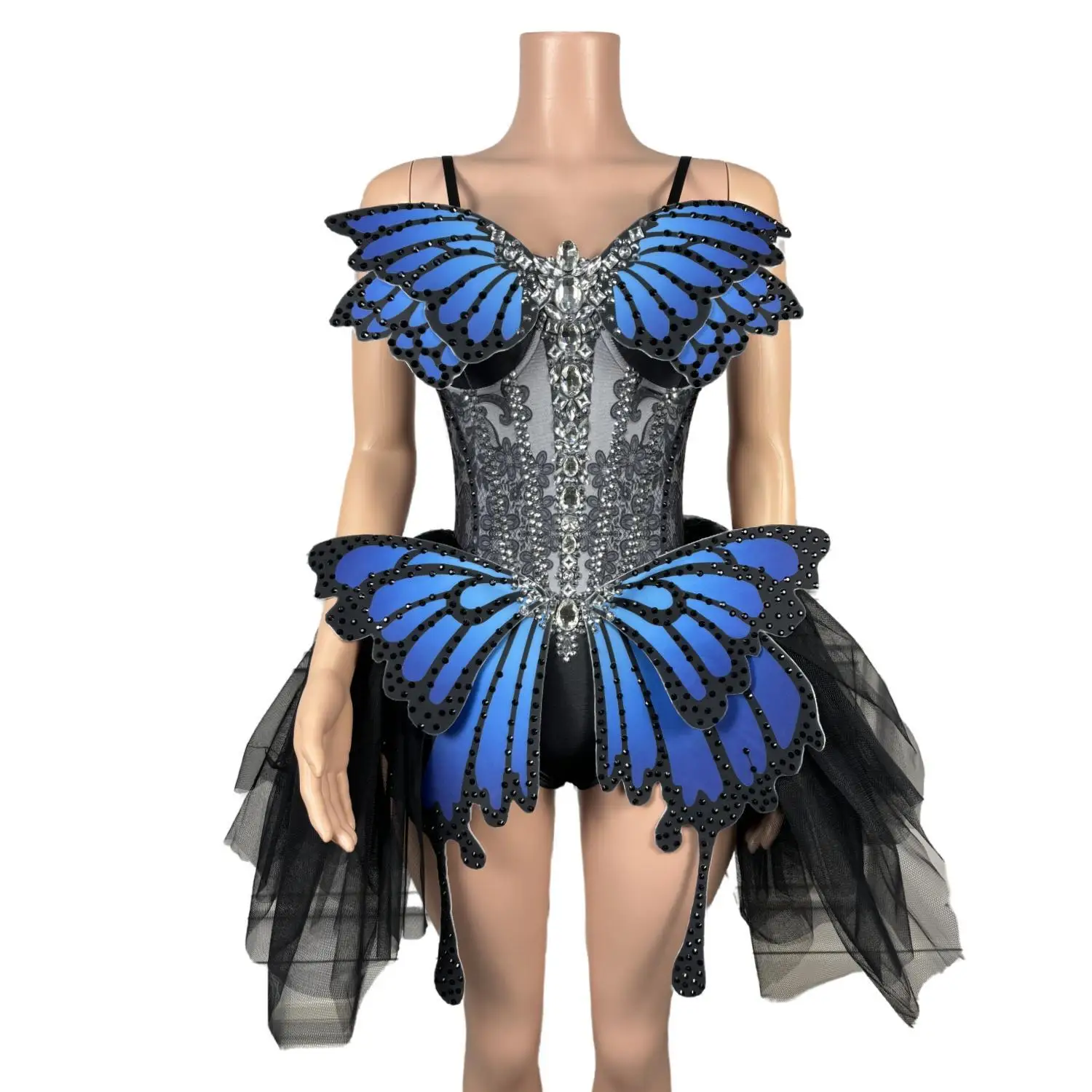 

Cute Butterfly Wings Crystal Bodysuit Dance Costume Women Party Show Performance Stage Wear Halloween Cosplay Costume Yanweifu