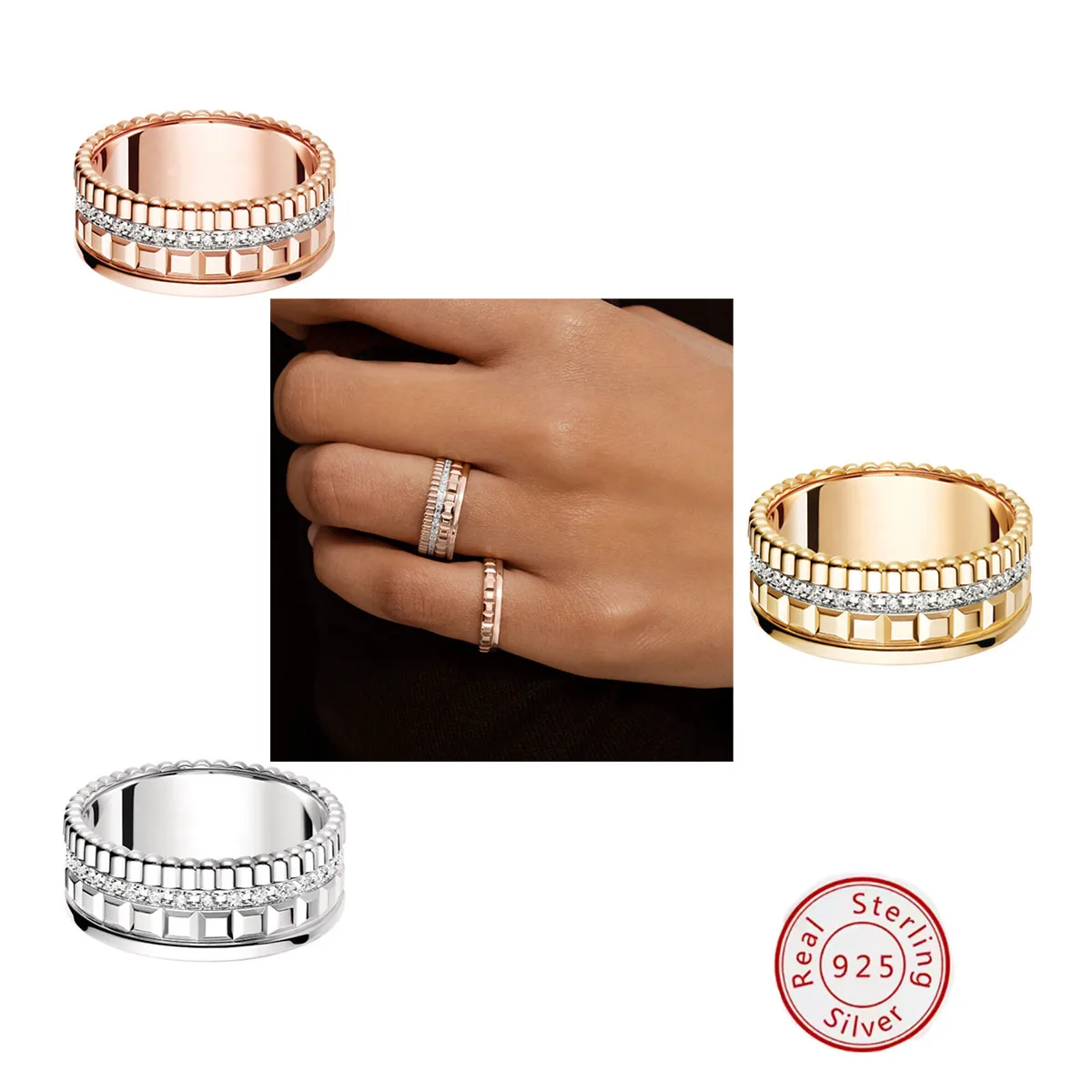 سلسلة خواتم مجوهرات مرصعة مضلعة رائعة متعددة المواد الأكثر مبيعًا لعام 2025، هدية العيد المفضلة، كلاسيكية عصرية