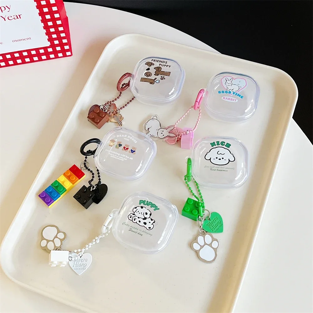 Cute Cartoon Pattern Clear Earphone Case For Samsung Buds Live Buds FE With Lovely Pendant Keychain Cover For Galaxy Buds 2 Pro