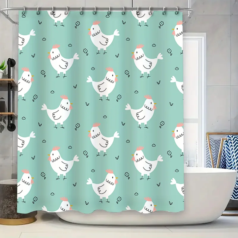 

Chicken Pattern Shower Curtain Blue White Bathroom Decor Waterproof Fabric for Kitchen Bathrooms Decoration (180x245cm)