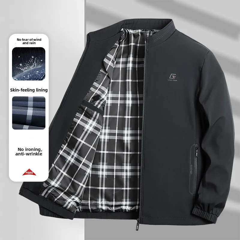 Autumn Casual Jacket Men's 2025 New Classic Windproof Plaid Lining Comfortable Jackets Male Business Loose Standing Collar Coat