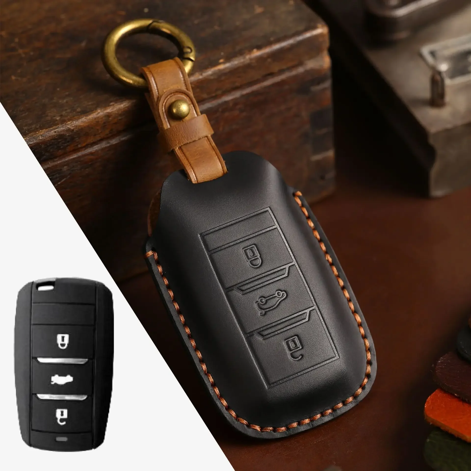 

1pc Leather Car Key Case Cover Pouch For Changan Cs35 Cs55 Cs75 Auto Keychain Holder Keyring Shell Fob Protector Accessories