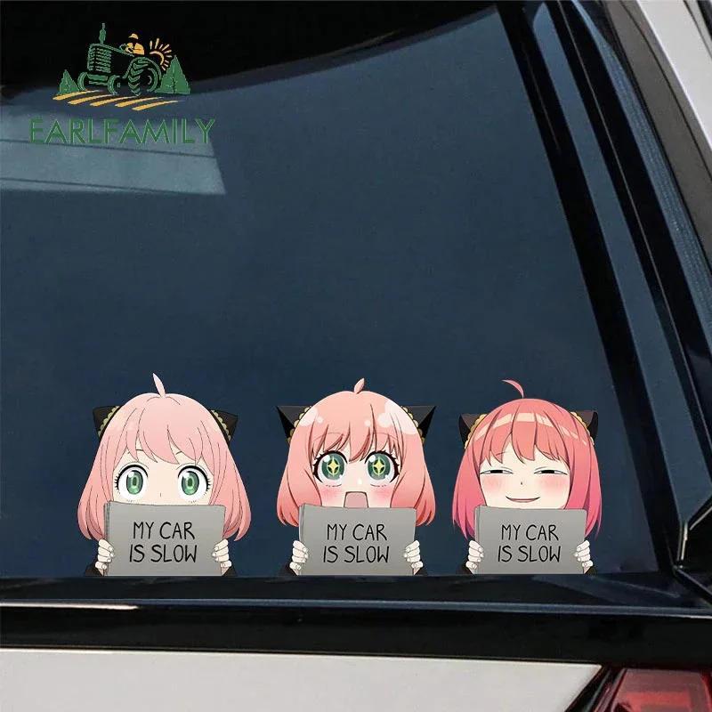 EARLFAMILY-Decalques bonitos do protetor da porta do carro do anime, adesivos impermeáveis, meu carro é lento, decalques para Anya Forger, 13cm x