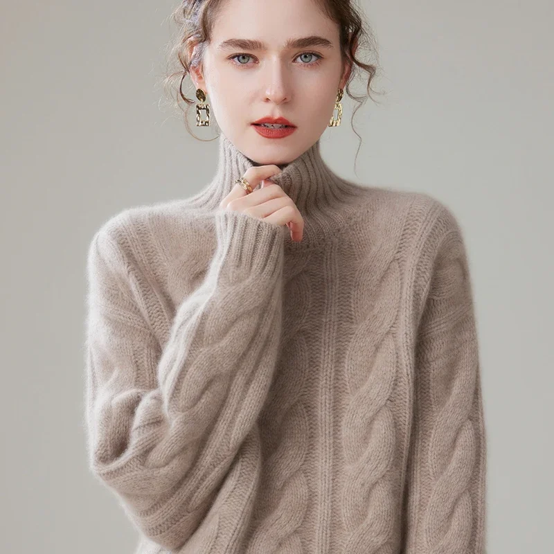 Tailor Sheep Fall Winter New 100% Pure Cashmere Sweater Turtleneck Women's Thicken Warm Female Loose Large Size Knit Jumper