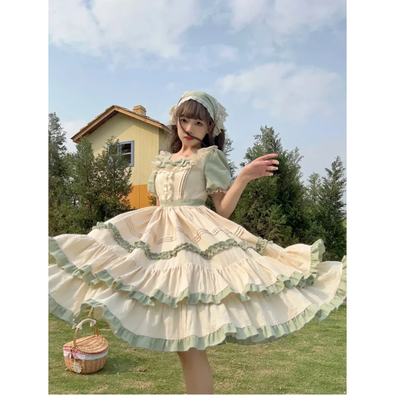 

2023 spring summer japanese style vintage pastoral on short sleeve dress girl lolita vestidos vintage princess tea party lolita