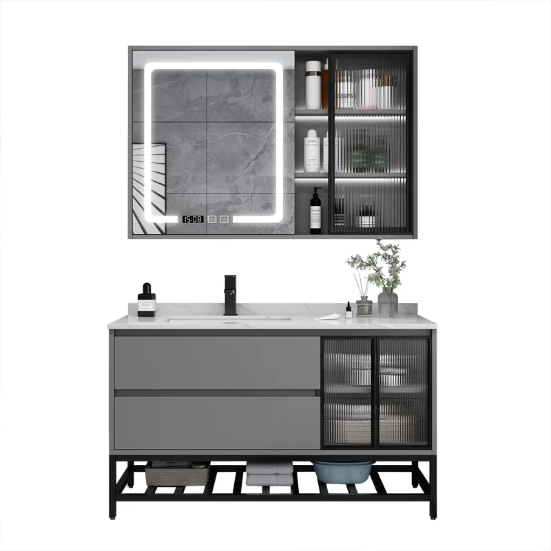 

Легкий роскошный шкаф для ванной комнаты из каменной плиты, комбинированный шкаф из цельного дерева, умная ручная стирка