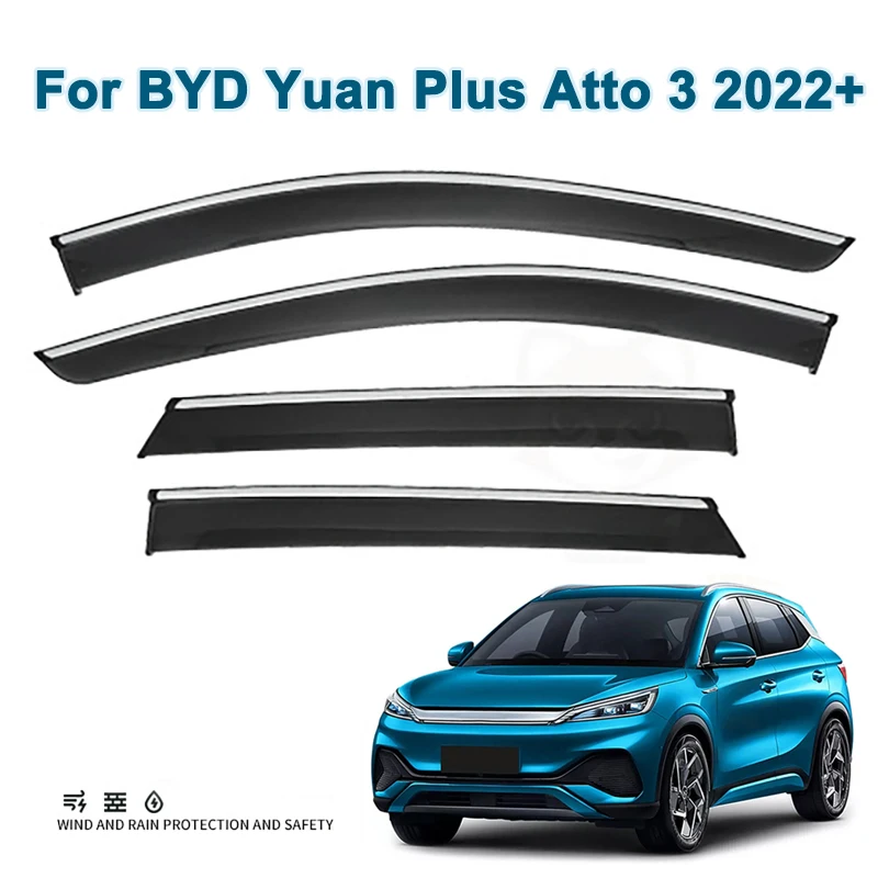 

4Pcs Car Side Window Visor Weather Shields Paste-mounted Rain Guard Awnings Deflector For BYD Yuan Plus Atto 3 2022+ Auto Parts