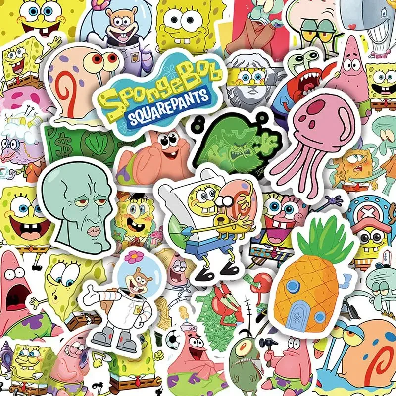 50PCS SpongeBob SquarePants Patrick Star Stickers Cute Cartoon Laptop Phone Case Water Cup Decoration Waterproof Wholesale