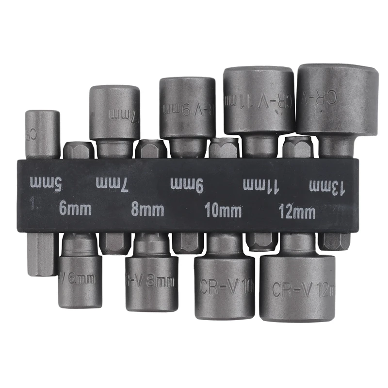 9Pcs/Set 5Mm-13Mm 1/4Inch DIY Hex Shank Socket Sleeve Nozzles Nut Driver Bit Set Drill Bit Adapter For Woodworking Power Tool