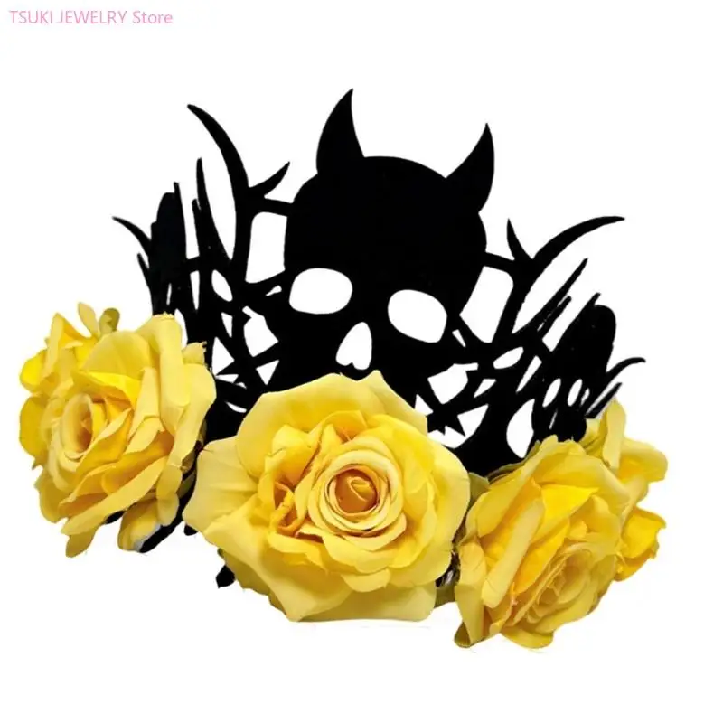 إكسسوار شعر ساحرة الشيطان 62KE مع زخرفة من القماش المزخرف بالورود