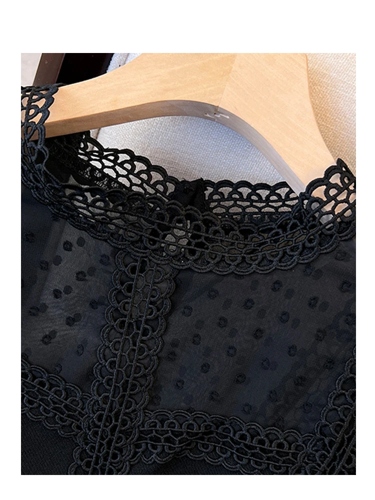 المرأة السوداء القوطية الشيفون قمصان البلوزات خمر أنيقة 2000s طويلة الأكمام الدانتيل المرقعة قميص للسيدات الملابس ربيع الخريف #2